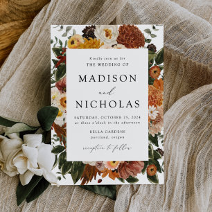 Boho Autumn Floral Frame Wedding Invitation