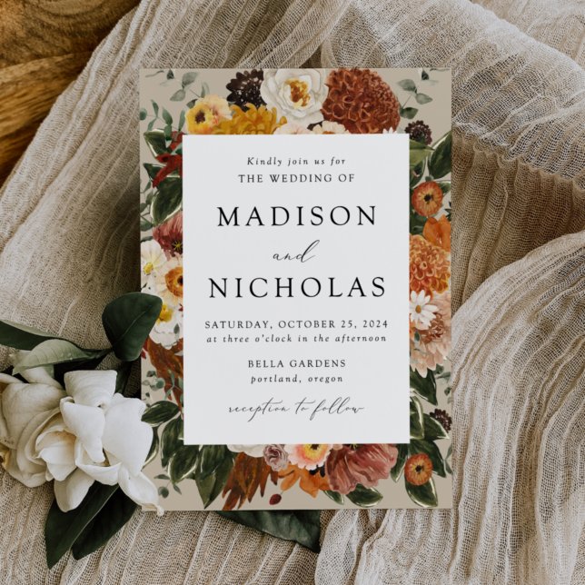 Boho Autumn Floral Frame Wedding Invitation (Creator Uploaded)