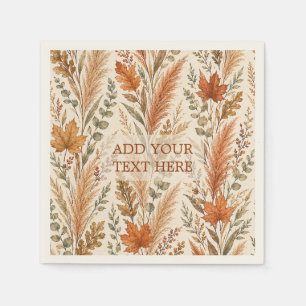 Boho Autumn Floral Pampas Grass Botanical Wedding Napkins