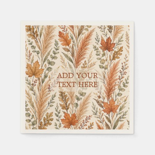 Boho Autumn Floral Pampas Grass Botanical Wedding Napkins