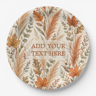 Boho Autumn Floral Pampas Grass Botanical Wedding Paper Plates