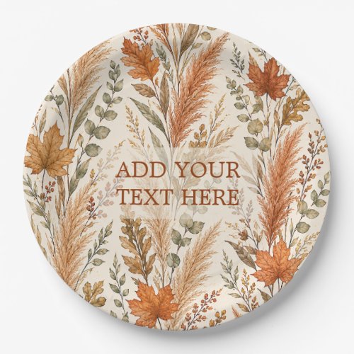 Boho Autumn Floral Pampas Grass Botanical Wedding Paper Plates