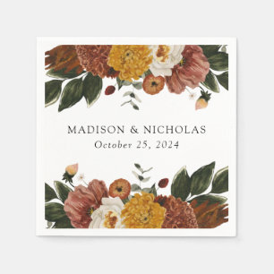 Boho Autumn Floral Personalized Wedding Napkins