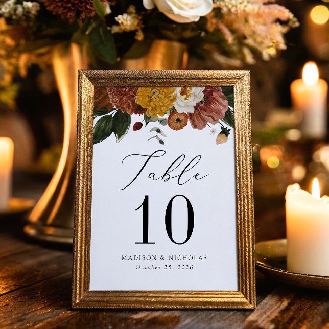 Boho Autumn Floral Personalized Wedding Table Number (Creator Uploaded)