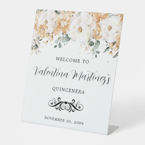 Boho Autumn Floral Quinceanera Welcome  Pedestal Sign