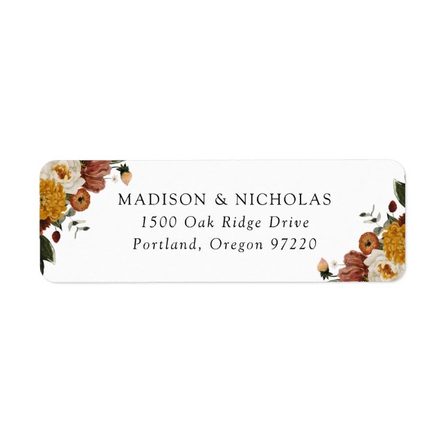 Boho Autumn Floral Return Address Label (Front)