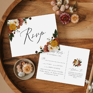 Boho Autumn Floral RSVP with Meal Choice Postcard