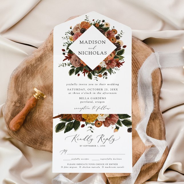 Boho Autumn Floral Wedding All In One Invitation (Creator Uploaded)