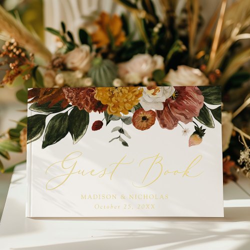 Boho Autumn Floral Wedding Foil Guest Book