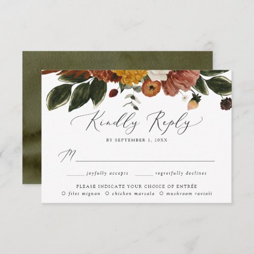 Boho Autumn Floral Wedding Meal Choice RSVP Card