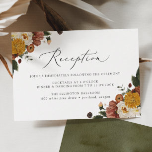 Boho Autumn Floral Wedding Reception Enclosure Card