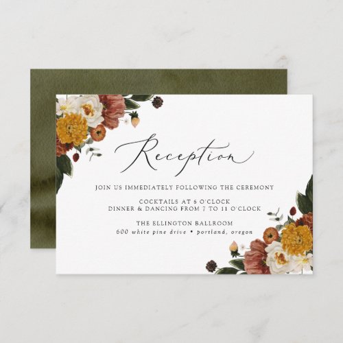 Boho Autumn Floral Wedding Reception Enclosure Card