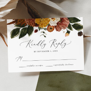 Boho Autumn Floral Wedding RSVP Card