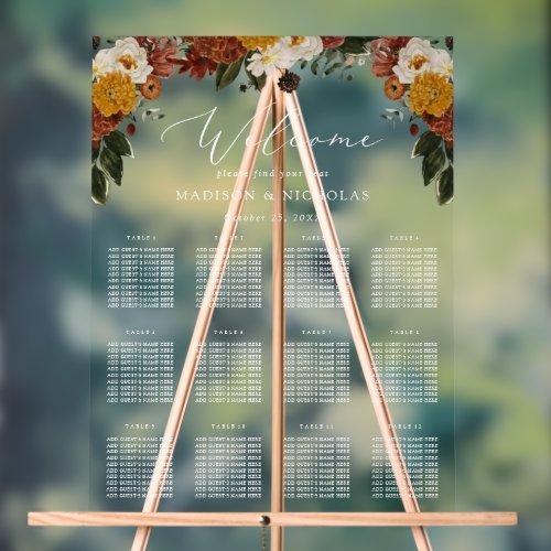 Boho Autumn Floral Wedding Seating Chart