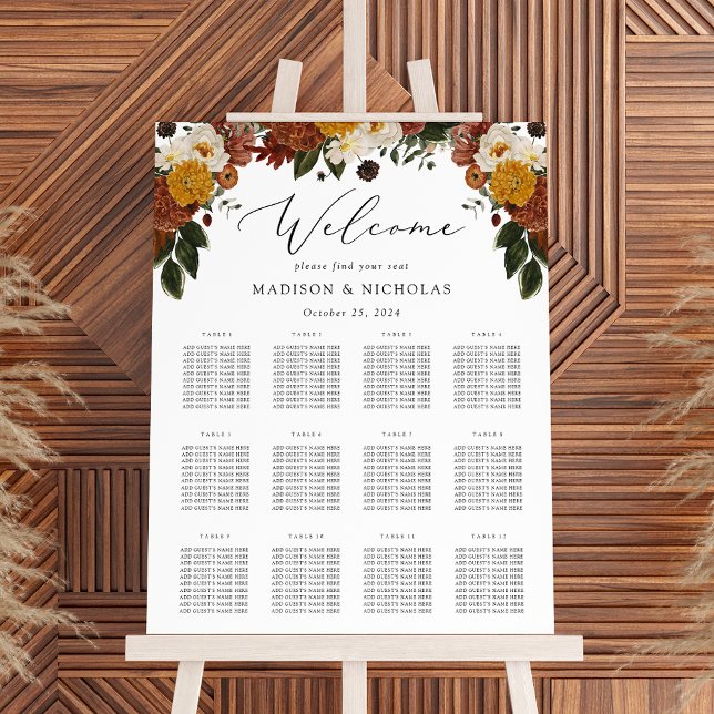 Boho Autumn Floral Wedding Seating Chart Foam Board (Creator Uploaded)