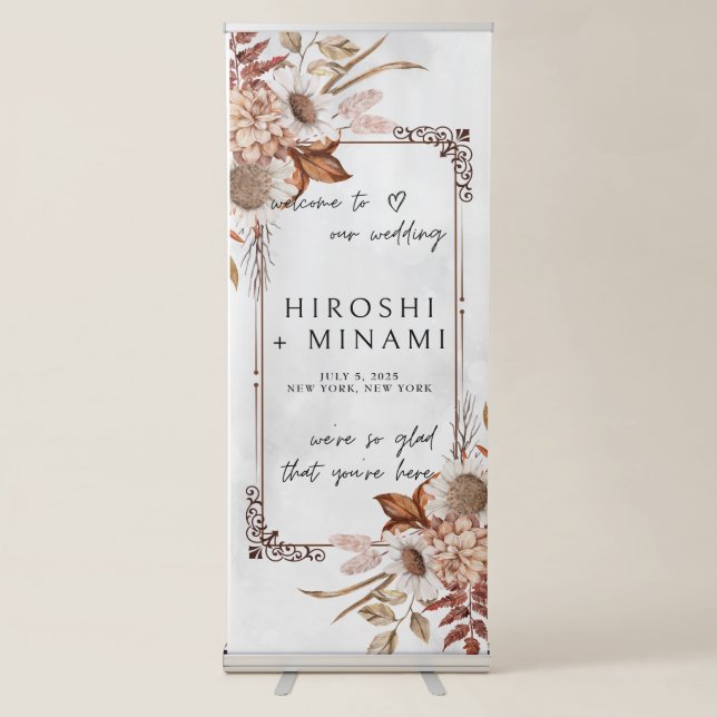 Boho Autumn Floral Wedding Welcome Retractable Banner (Front)