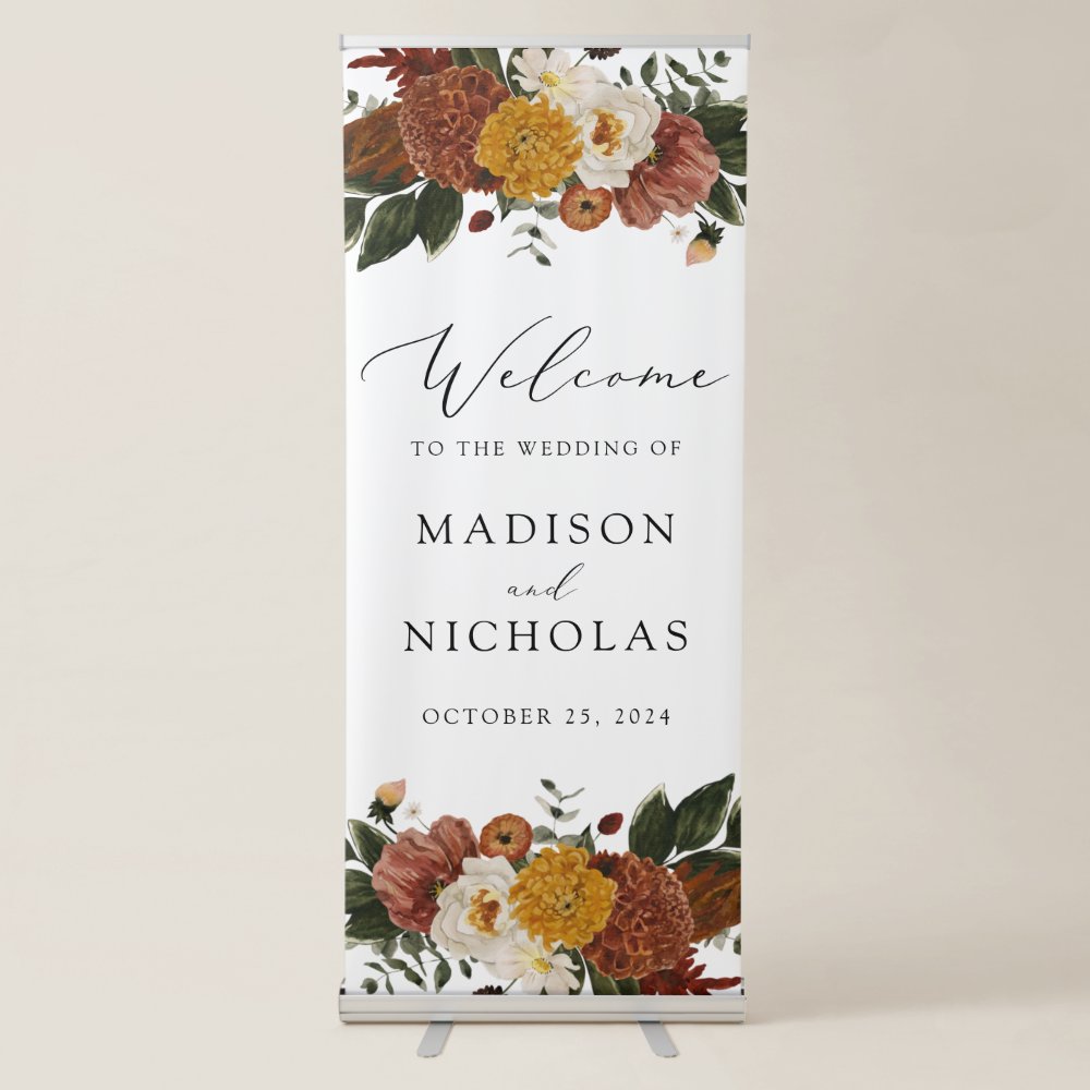 Disover Boho Autumn Floral Wedding Welcome Retractable Banner