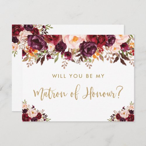 Boho Autumn Floral Will You Be My Matron of Honor Invitation