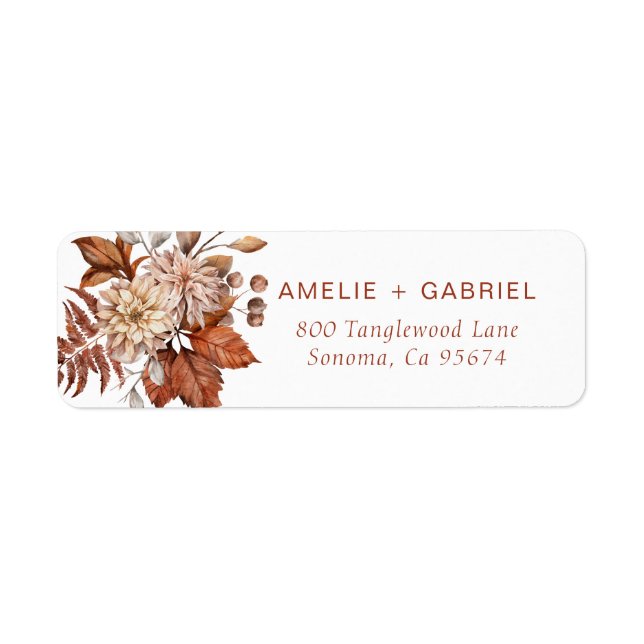 Boho Autumn Flowers Foliage Couple Label (Front)