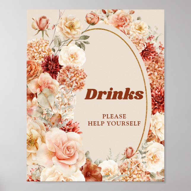 Boho autumn garden spices orange beige rust drinks poster (Front)