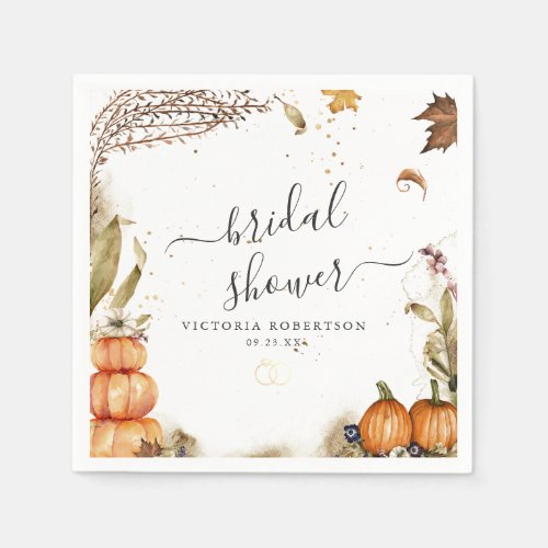 Boho Autumn Leaves Pumpkin Bridal Shower Napkins