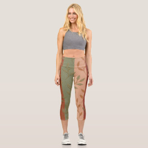 Boho Autumn Leaves Striped Capri Leggings