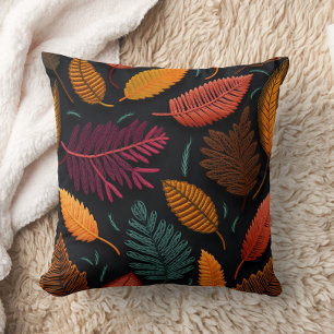 Boho Autumn Leaves Throw Pillow