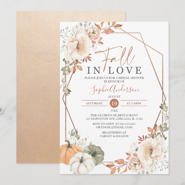 Boho Autumn Pumpkin Fall In Love Bridal Shower Inv Invitation (Front/Back)