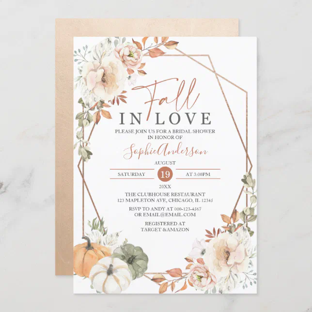 Boho Autumn Pumpkin Fall In Love Bridal Shower Inv Invitation | Zazzle