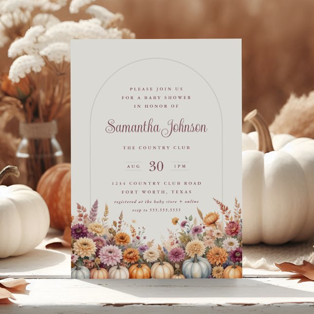 Boho Autumn Pumpkins and Florals Baby Shower Invitation (Creator Uploaded)