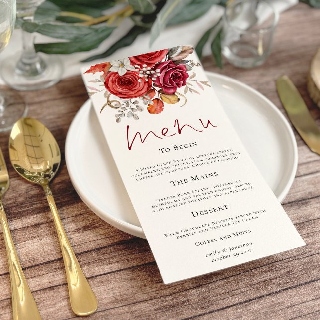 Boho Autumn Red Orange Florals Wedding Menu (Creator Uploaded)