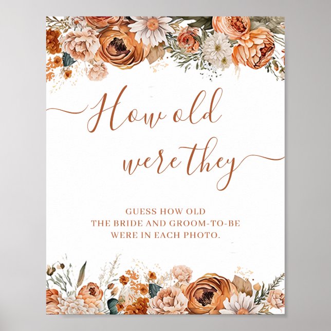 Boho Autumn Terracotta Fall Bridal Shower Game Poster (Front)