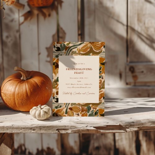 Boho Autumn Terracotta Floral Friendsgiving Feast Invitation