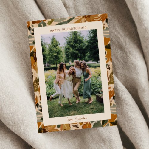 Boho Autumn Terracotta Floral Photo Friendsgiving  Holiday Card