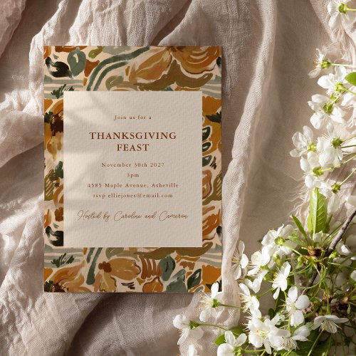 Boho Autumn Terracotta Floral Thanksgiving Feast Invitation