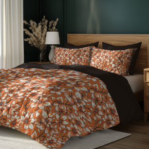 Boho autumn terracotta white flowers brown hues duvet cover