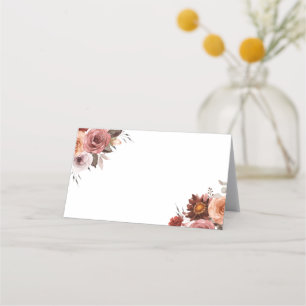 Boho Autumn Watercolor Floral Bouquet Wedding  Place Card