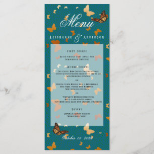 Boho Autumn Wedding Copper and Teal Butterfly Menu