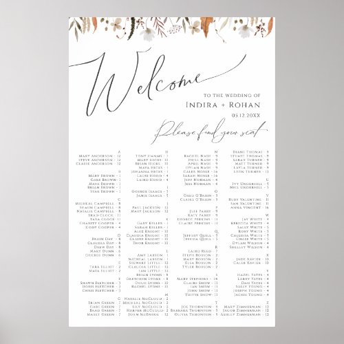 Boho Autumn Wildflower Alphabetical Seating Chart