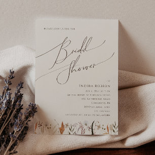 Boho Autumn Wildflower Beige Bridal Shower Invitation