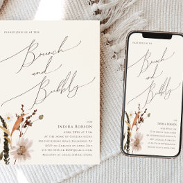 Boho Autumn Wildflower Beige Brunch and Bubbly Invitation