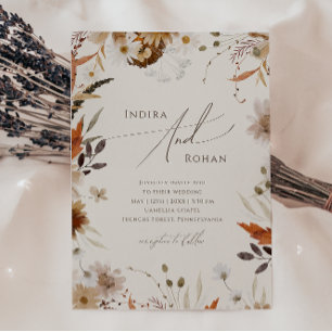 Boho Autumn Wildflower Beige Casual Wedding Invitation