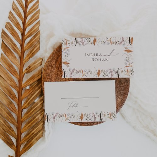 Boho Autumn Wildflower  Beige Flat Wedding Place Card