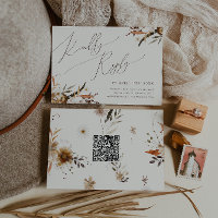 Boho Autumn Wildflower | Beige Horizontal QR Code