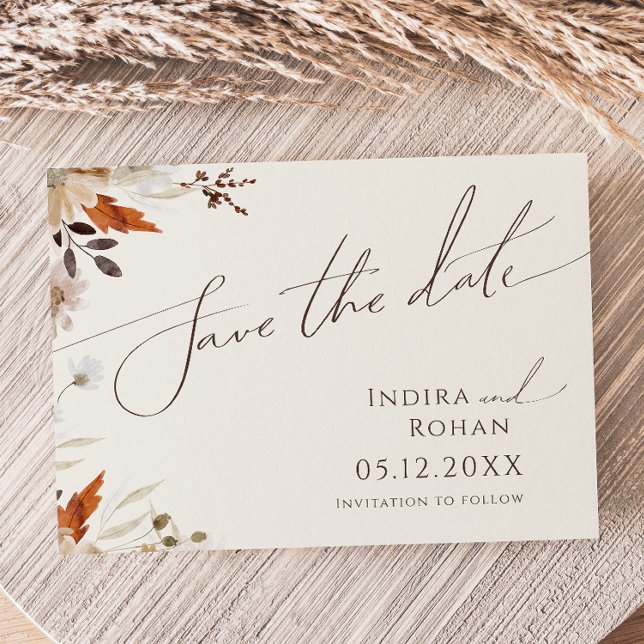 Boho Autumn Wildflower | Beige Horizontal  Save The Date (Creator Uploaded)