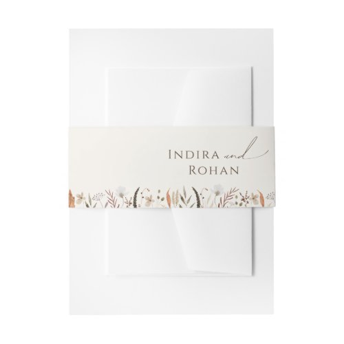 Boho Autumn Wildflower  Beige Invitation Belly Band