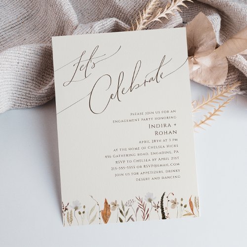 Boho Autumn Wildflower  Beige Lets Celebrate Invitation