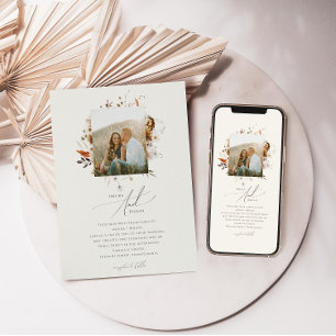 Boho Autumn Wildflower   Beige Photo Wedding Invitation