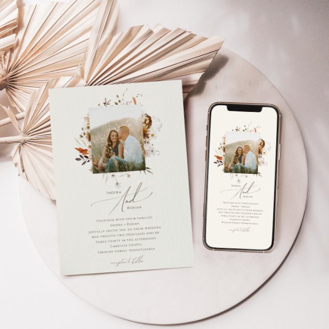 Boho Autumn Wildflower | Beige Photo Wedding Invitation (Creator Uploaded)