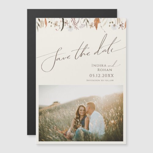 Boho Autumn Wildflower  Beige Save The Date Magnetic Invitation